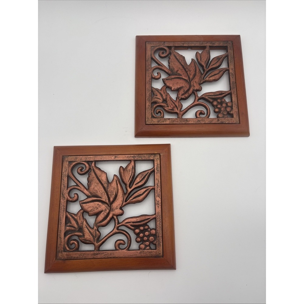 2 Cast Iron Copper Plated MAPLE LEAF  Wall Decor/ Trivet 7"x7"